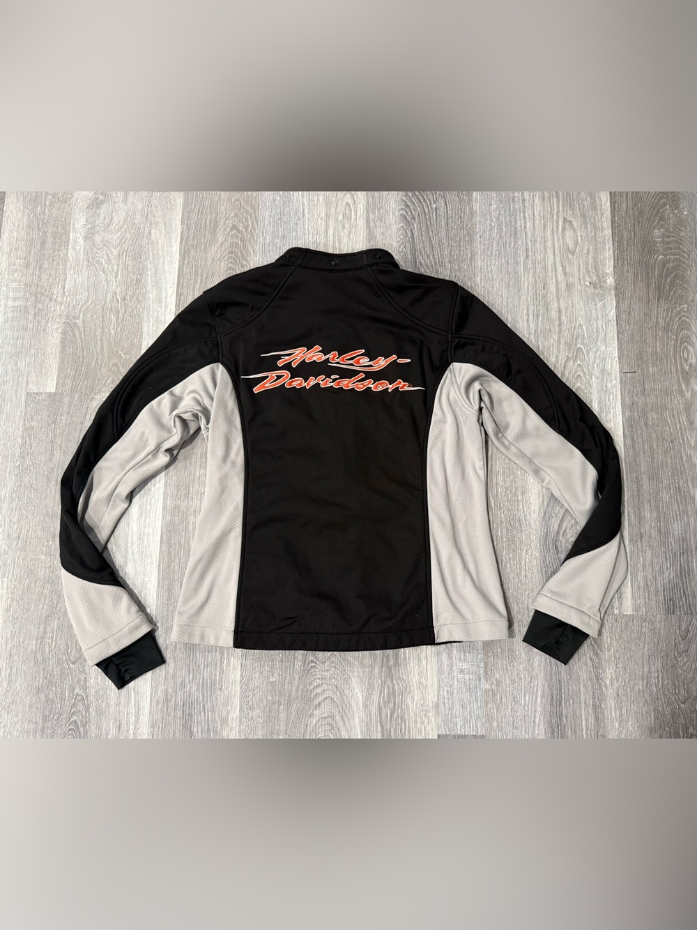 Women’s Harley-Davidson Black/Gray Zip-Up Biker Jacket Orange Zipper with Logo